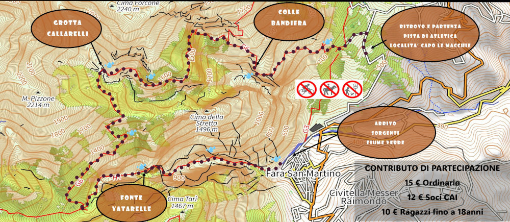 Mappa del sentiero La mappa evidenzia il percorso, il punto di partenza e arrivo e i punti di controllo e ristoro